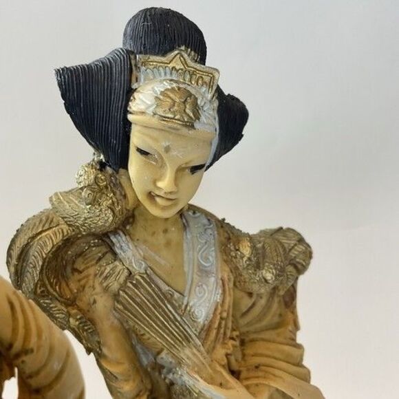 Vintage Lot of 2 ArtMark Italy Goddess & Sorcerer Statues Resin Asian Decor 9.5" - Picture 3 of 14